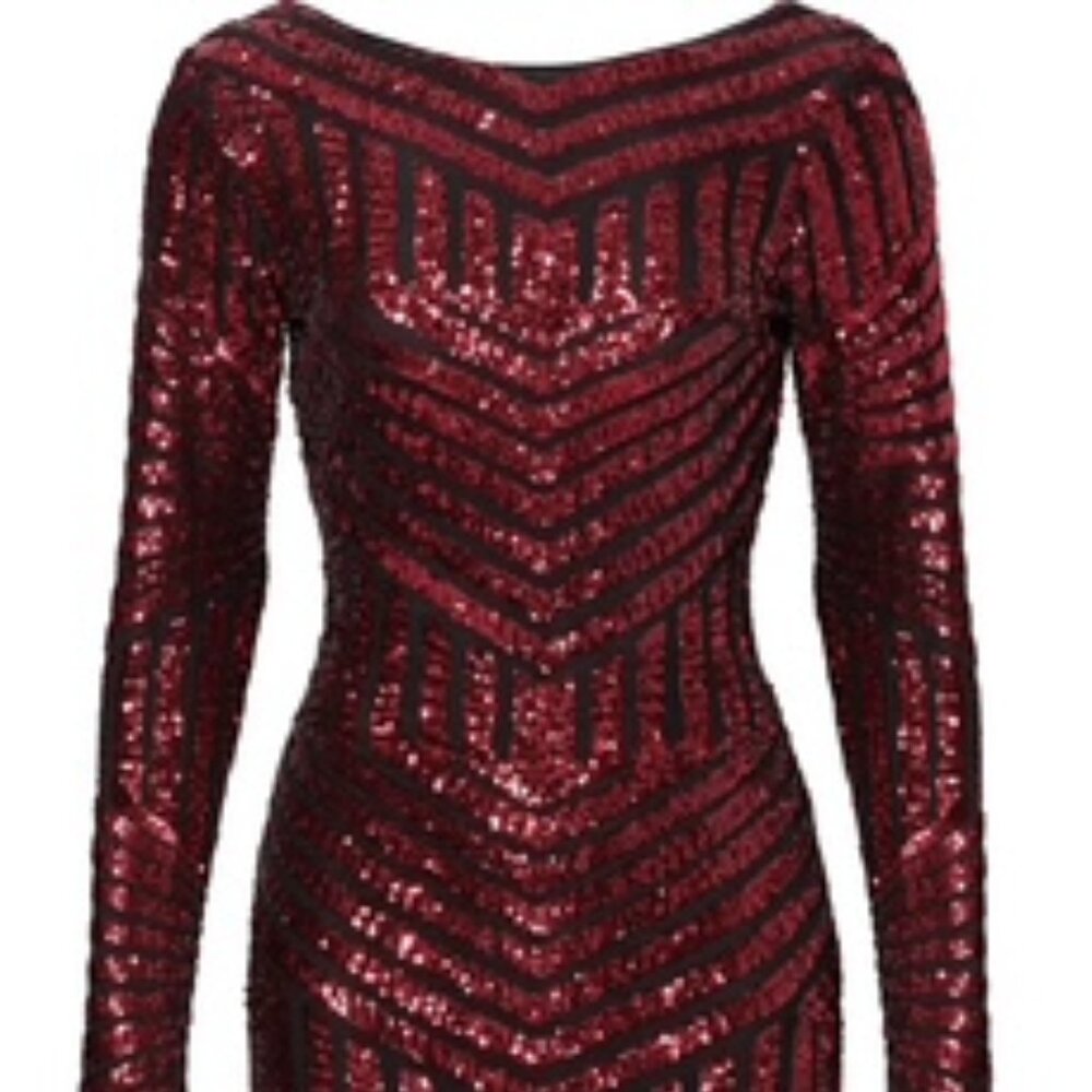 Dress the Population Lola Berry Sequin Geo Stripe Long Sleeve Bodycon Minidress